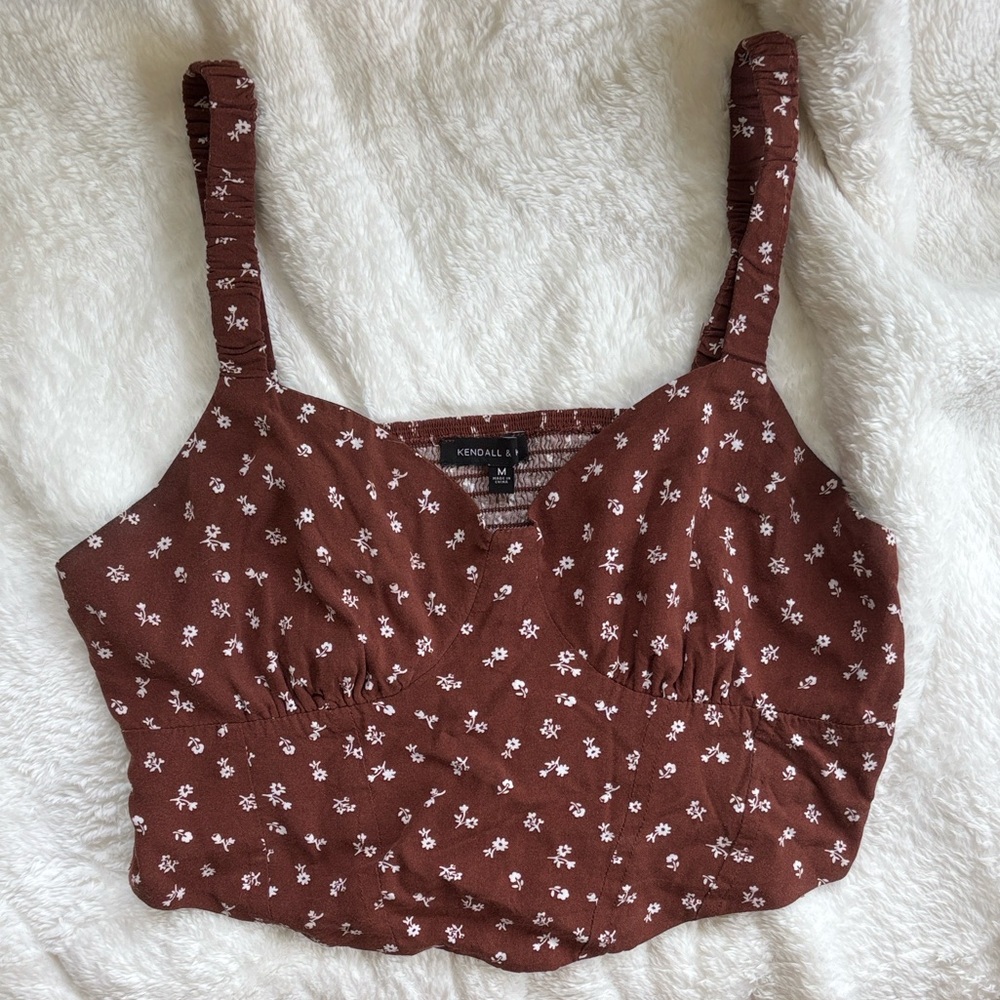 Kendall & Kylie Brown Floral Tank Top